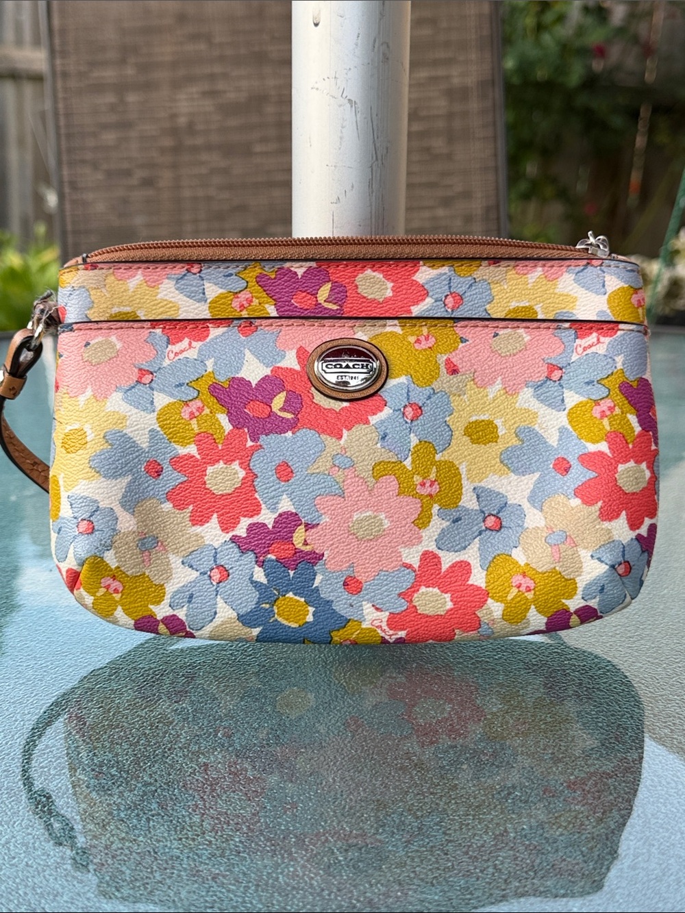 Vintage Coach Floral Wristlet in Pink, Blue, Yellow and Green